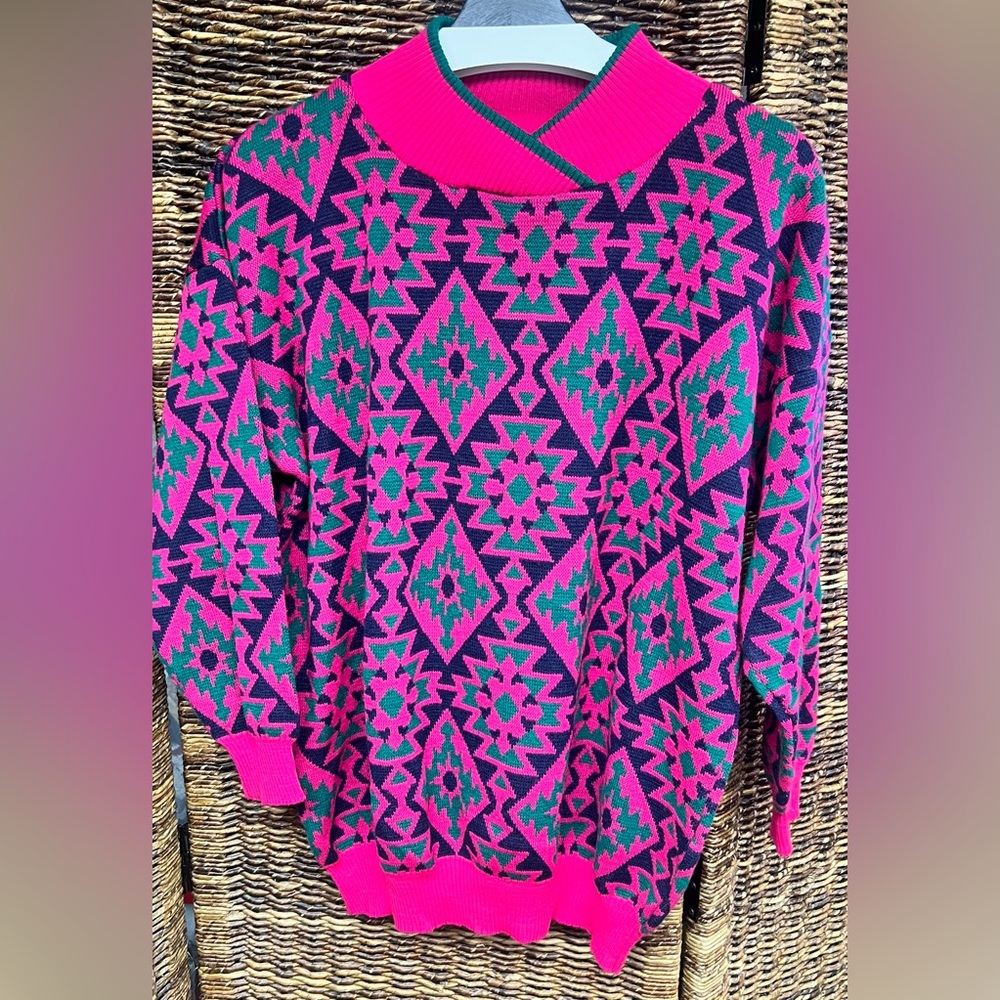 Euro-Flash,Vibrant Geometric Vintage Sweater “One size fits‎ all” Approx. Large